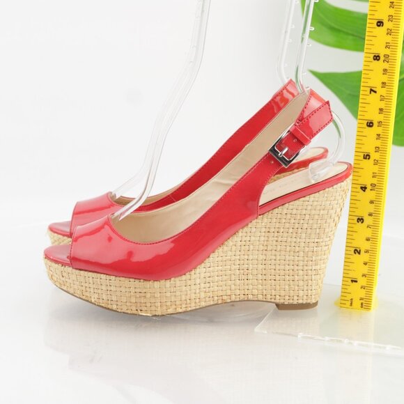 Franco Sarto Womens Sarah Sandal Size 9 Red Patent Wedge Heel Platform Slingback - Picture 5 of 12